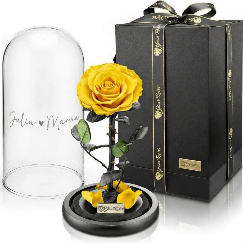 Konservierte Premium Rose im Glas mit Geschenkbox – Personalisiert mit Gravur