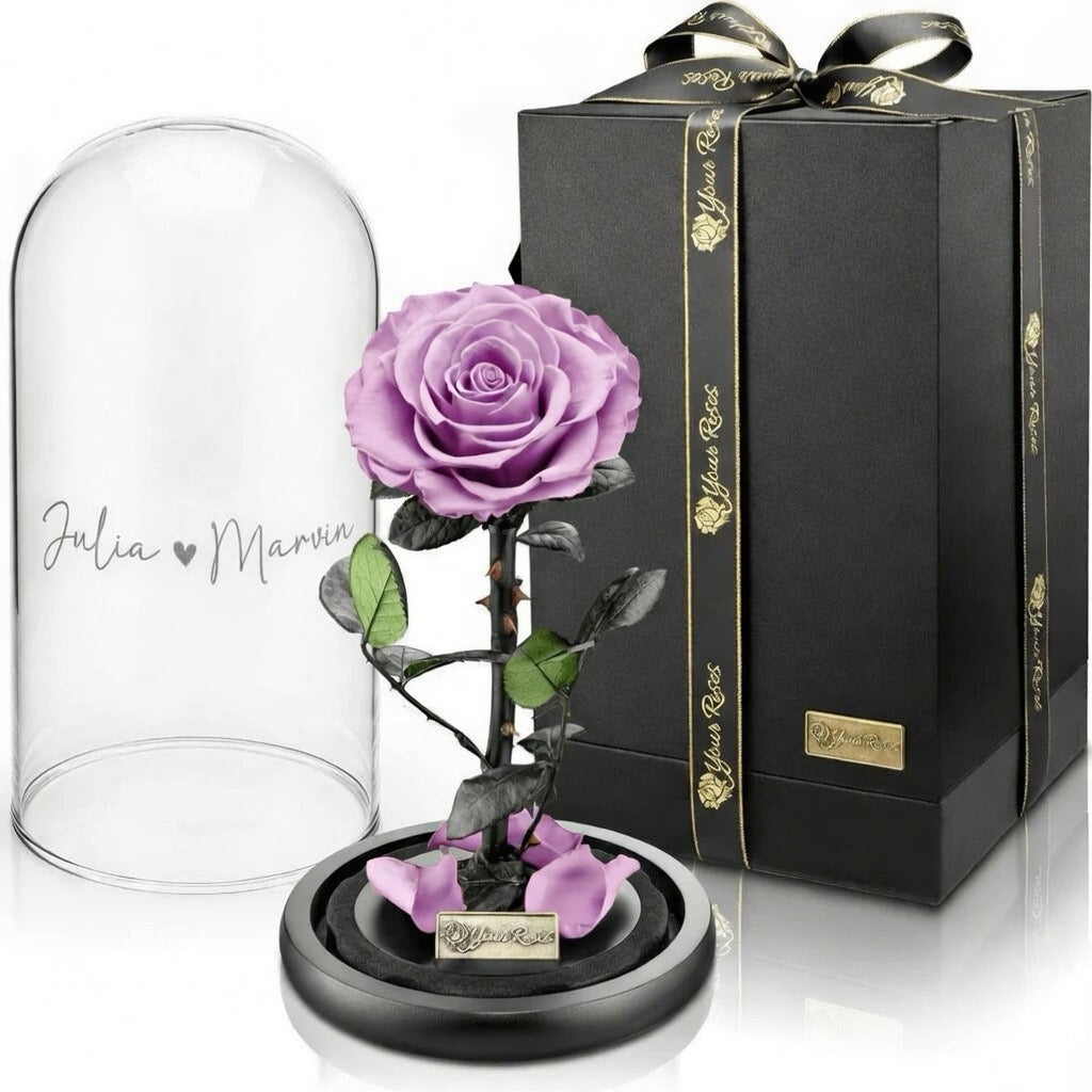 Konservierte Premium Rose im Glas mit Geschenkbox – Personalisiert mit Gravur