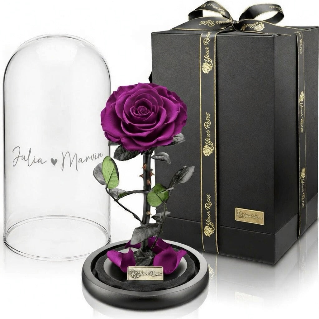 Konservierte Premium Rose im Glas mit Geschenkbox – Personalisiert mit Gravur