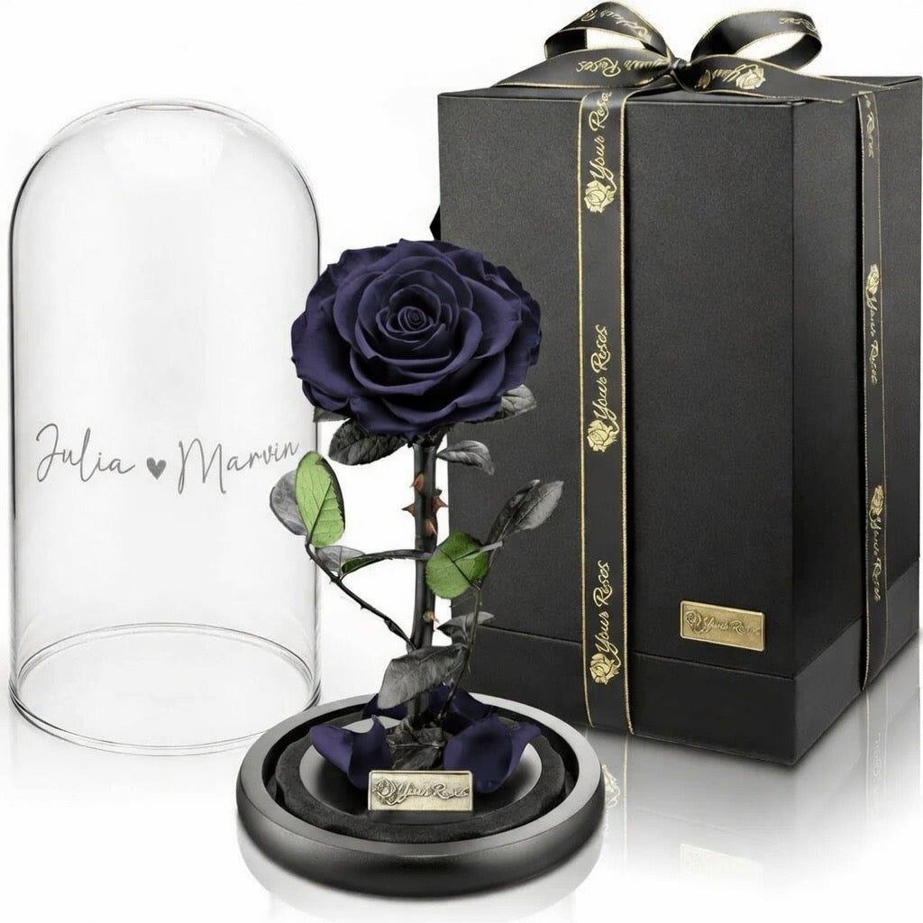 Konservierte Premium Rose im Glas mit Geschenkbox – Personalisiert mit Gravur