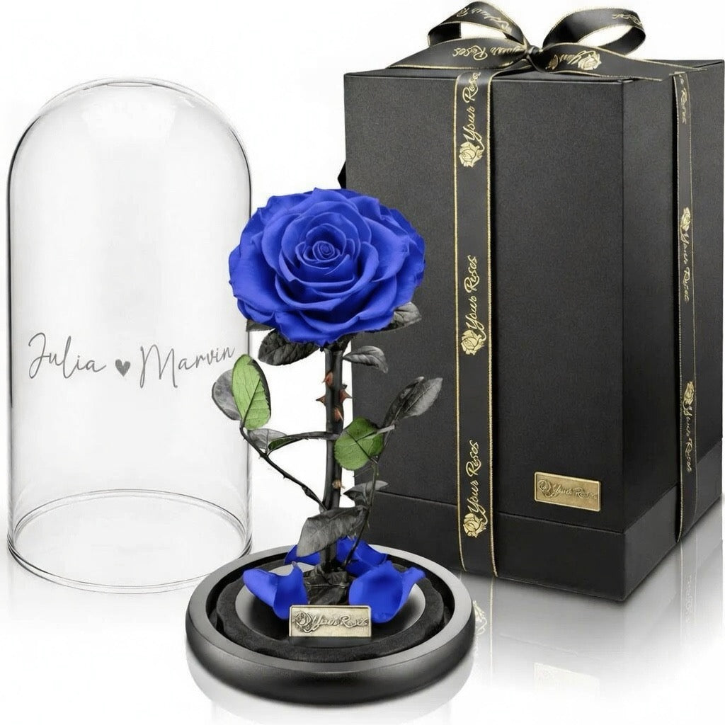 Konservierte Premium Rose im Glas mit Geschenkbox – Personalisiert mit Gravur
