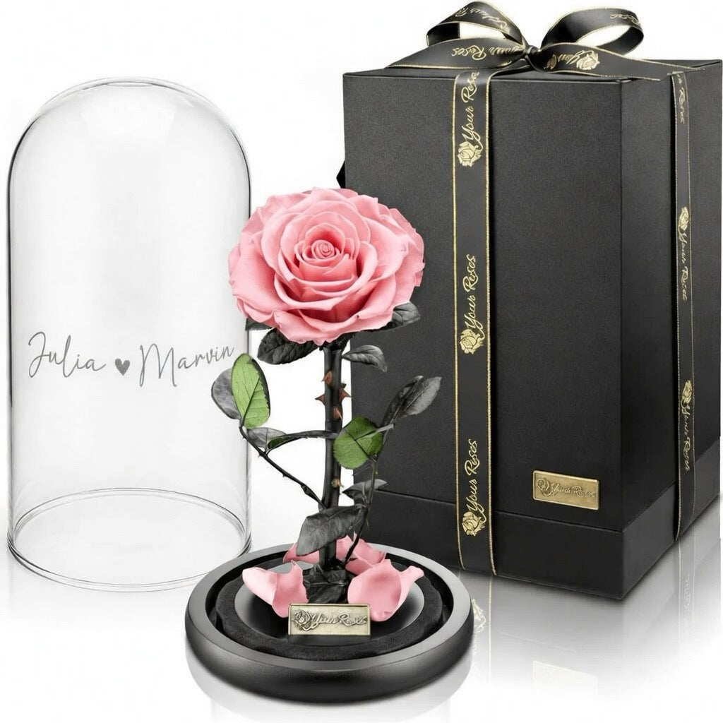 Konservierte Premium Rose im Glas mit Geschenkbox – Personalisiert mit Gravur