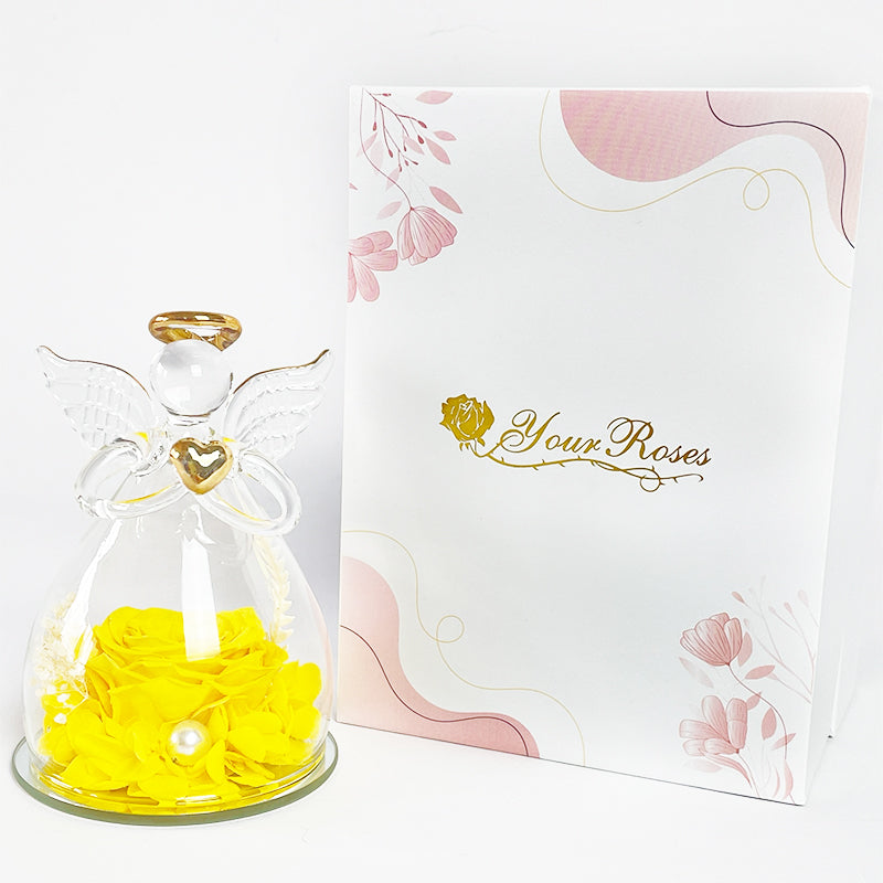 Ewige Rose in Engel-Glasfigur – stilvolles Dekorations- und Geschenkstück