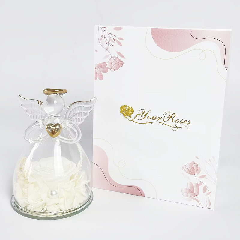 Ewige Rose in Engelfigur aus Glas – Hochzeits- oder Jubiläumsgeschenk