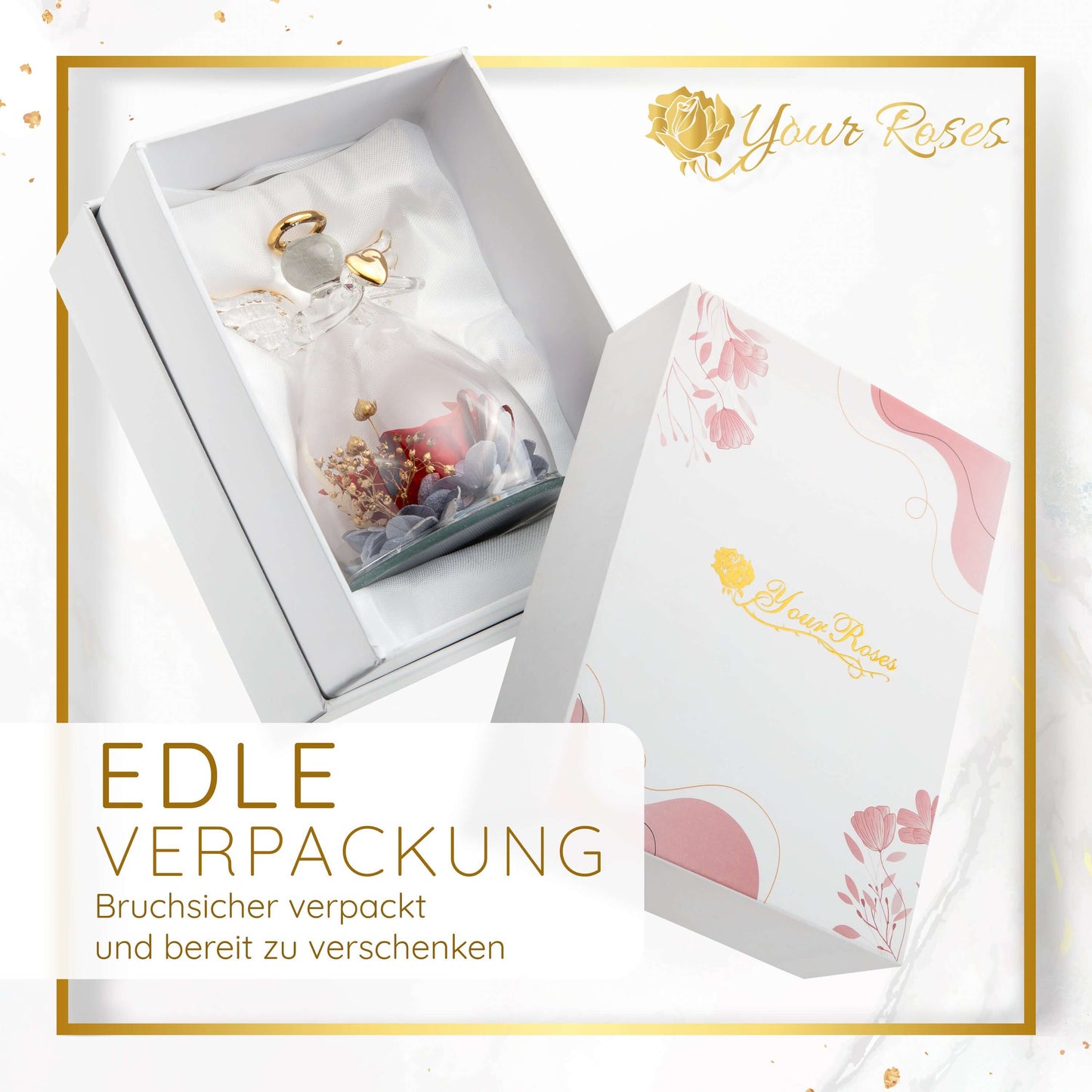 Ewige Rose in Glas-Engelfigur – elegante Geschenkbox inklusive