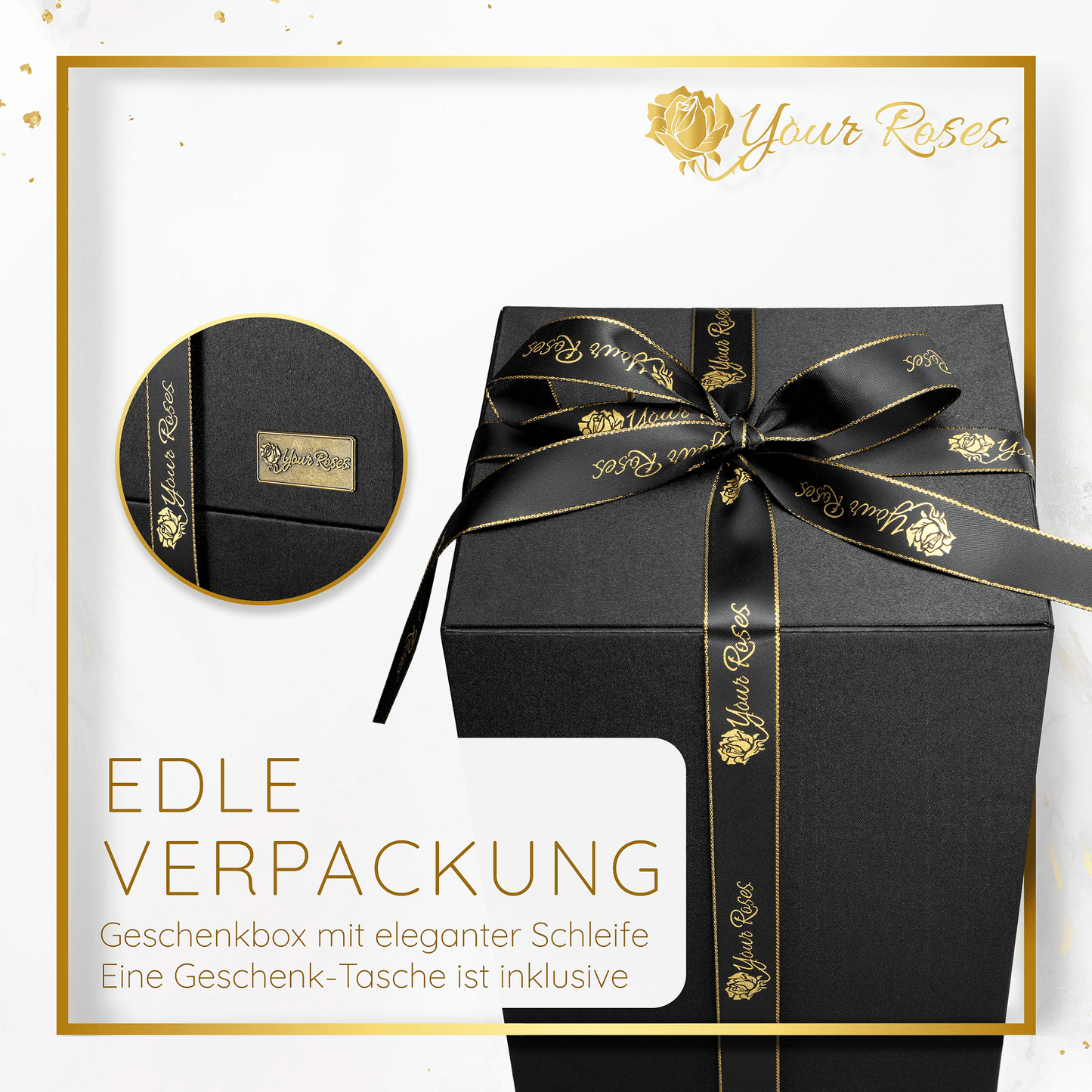 Große Premium-Rose im Glas in Geschenkbox – elegante Geschenkpräsentation