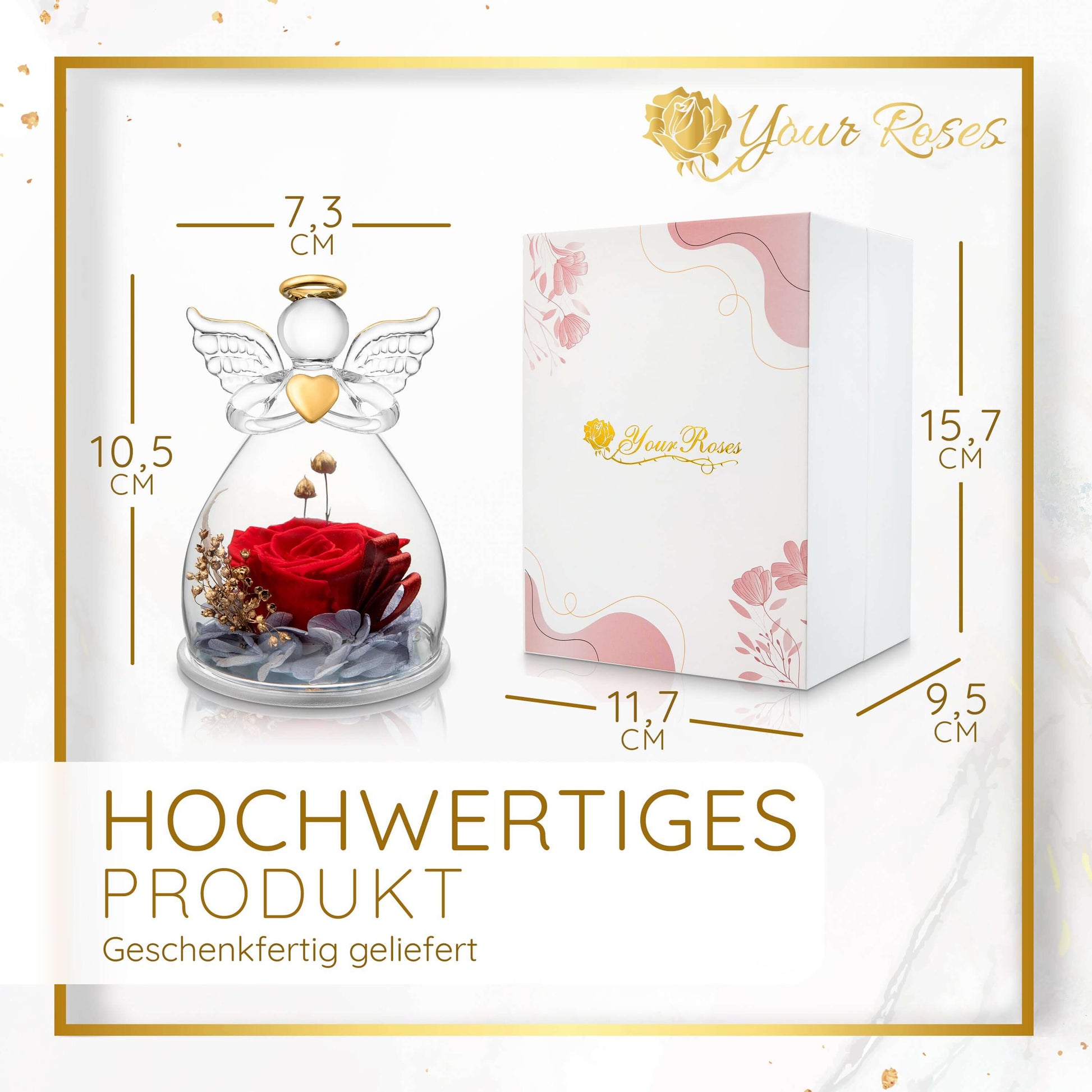 Rote ewige Rose in Glas-Engel – personalisiertes Geschenk für besondere Anlässe